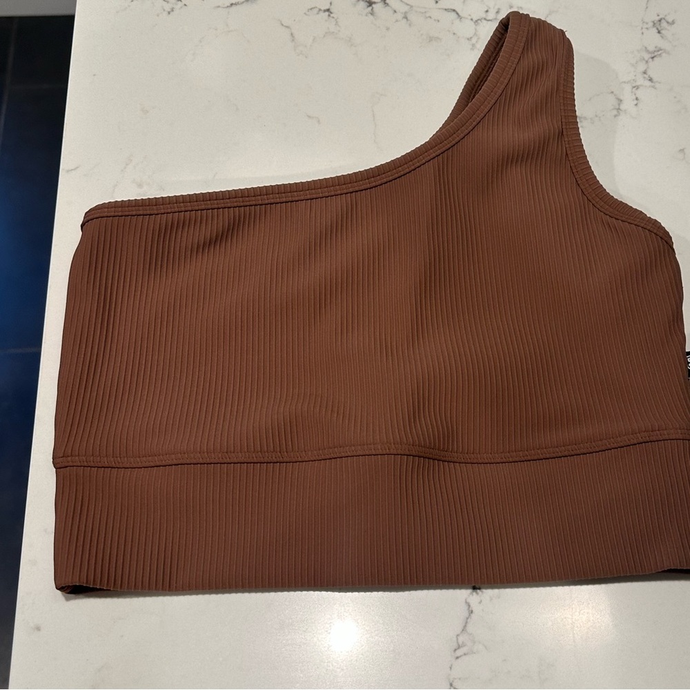 Born Primitive Ribbed One Shoulder Sports Brown - Picture 2 of 3